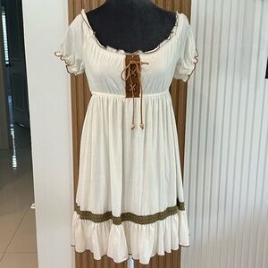 Unique Japanese Cottagecore Milkmaid Dress – Ivory Lace Up Corset Style – S/M
